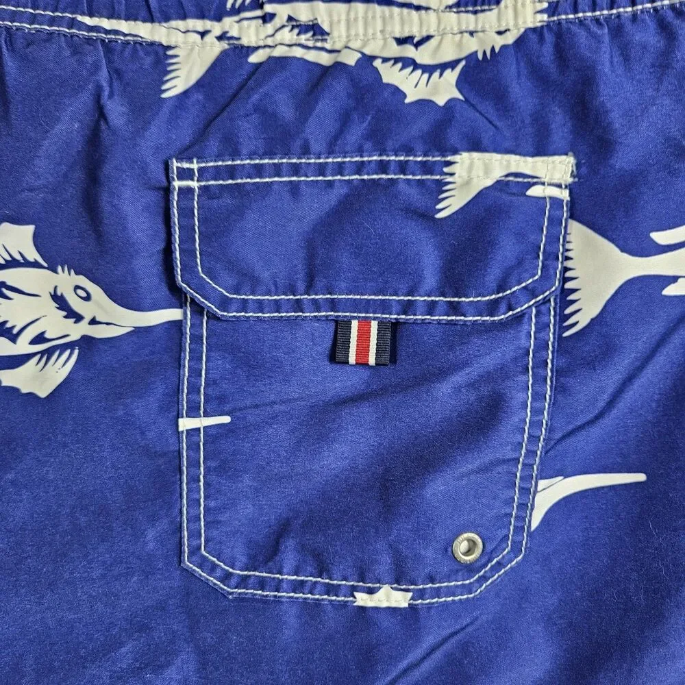 TOMMY HILFIGER Men's Blue Hawaiian Sailfish Marlin Swim Trunks Board Shorts Sz L